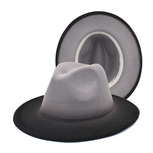 Gradient Color Fedora Hat til kvinder og mænd Filthat med bred skygge (lys grå+sort) Light Gray+Black