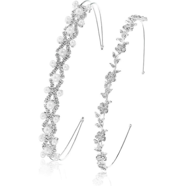 2st Faux Pearl Rhinestones Pannband, Blomma och Löv Hår Krona Crystal Pearl Brud