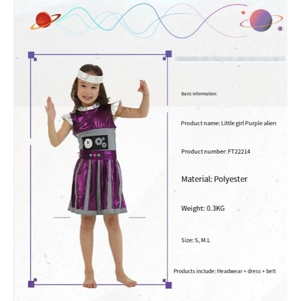 Lila Alien Scenkostym för Scenframträdande, Söt Robot Familjegrupp Halloweenkostym Girl L