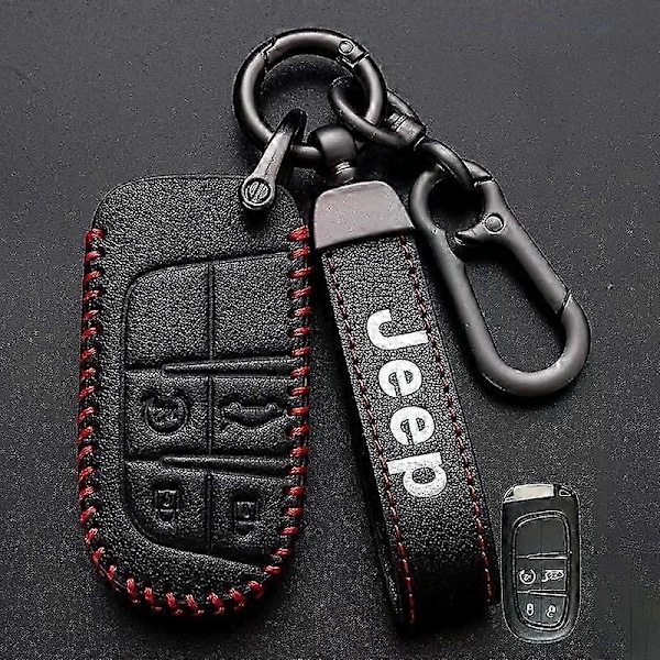 Högkvalitativt nytt läder bilnyckelskydd fodral kompatibelt för Jeep Renegade Compass Grand Cherokee kompatibelt för Chrysler 300C Wrangler tillbehör C-pink