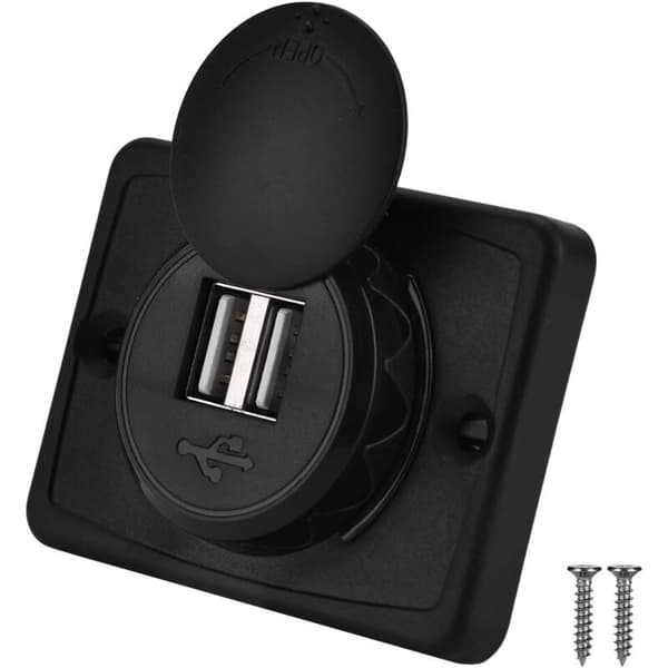 12V USB Panelmontering for 12V USB-uttak, Dobbel USB-portadapter, Skruesett, 3.1A Vanntett DC12V/24V Billader Plugg Strømadapter