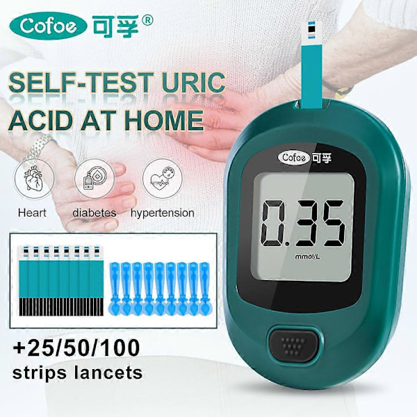 Cofoe Urinsyre Monitor med Teststrimler og Lancetnåle til Hjemme Urinsyre Måling af Podagra Tester Enhed