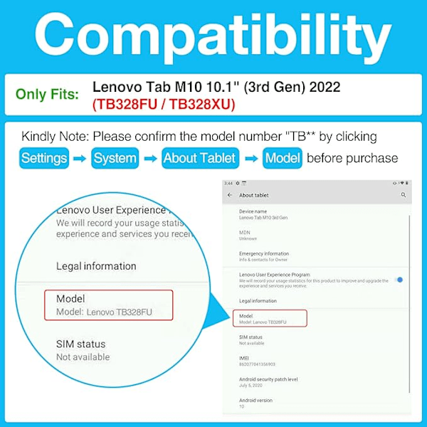 Lenovo Tab M10 10,1-tuumainen (3. sukupolvi) erittäin ohut suojakotelo, sopii Lenovo Tab M10 10,1-tuumaiselle 2022 - musta