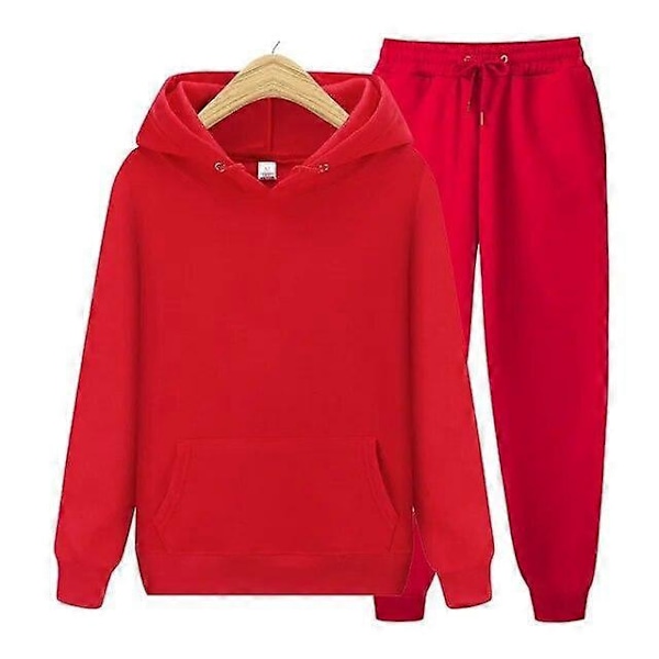 Dam Varm Sportkläder Tvådelad Lös Set Träningsdräkt Långa Huvförsedda Jackor Hoodie Set Dragkedja Löpar Joggingbyxor Femmel Sweatshirt Set red XXXL