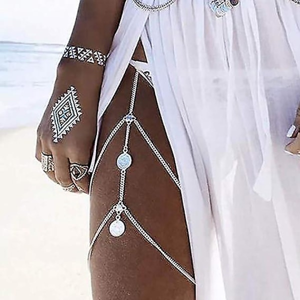 Layer Sexy Leg Body Chains Mynt Lårkjede Strand Kroppssmykker For Kvinner Og Jenter