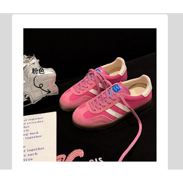 Læderversion af sports- og fritidssko i jordbærrosa til kvinder, tyske træningssko, der øger højden, Forrest Gump sko Pink 40