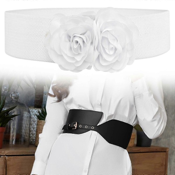 Elastisk midjebelte, bredt belte for kvinner for bluse, genser, maxi-skjorter White