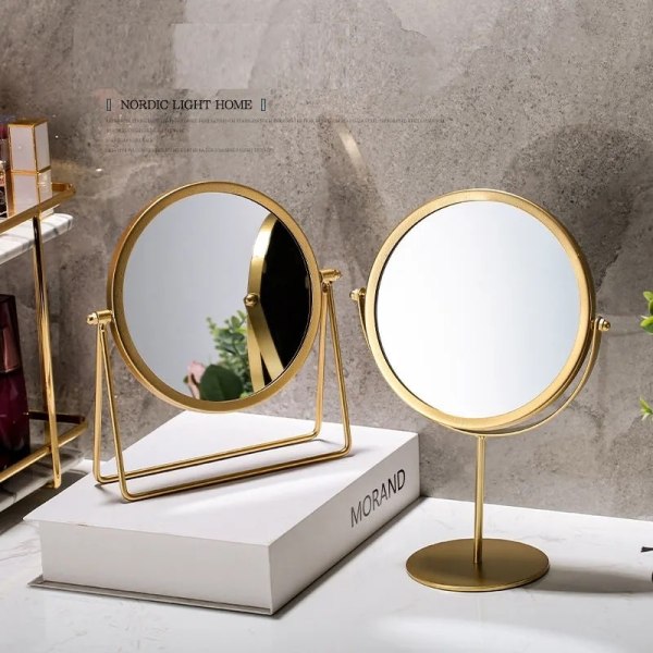 Cosmetic Mirror Light Luxury Retro European Metal Gold Home black B