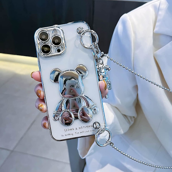 Sött Skal för Iphone 13 Pro Max, Handledsrem Ställ Mjukt Tpu Stötsäkert, Tecknat Kawaii Skydd Mode Minnie Mouse Glitter Bling Design, Iphone Skal