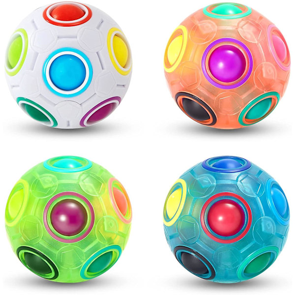 Magisk Regnbue Puzzlebold, Fidget Bold Puzzle Spil Sjov Stress Afhjælper Magisk Bold Hjernevrider Fidget Legetøj til Børn Teenagere & Voksne - 4 Pak Hvid,pi