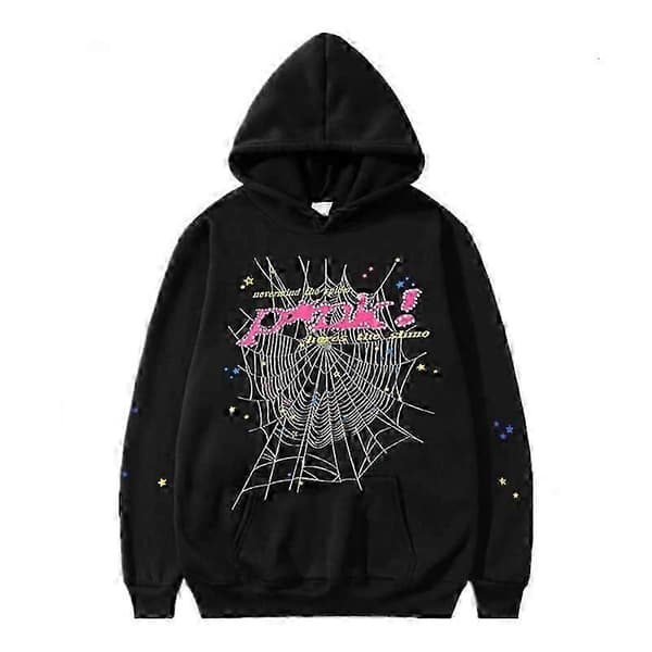 Spider Web Grafik Hoodie, Bomulds Pullover Sweatshirt til Mænd og Kvinder L Grey Pink