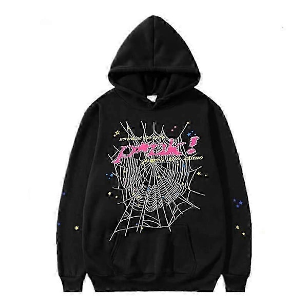Spider Web Grafik Hoodie, Bomulds Pullover Sweatshirt til Mænd og Kvinder XL Grey Pink