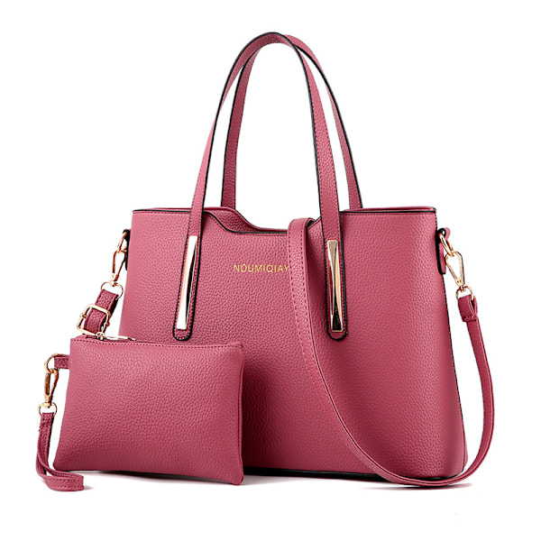 Moteveske for kvinner, skulderveske, lommebok, tote bag i imitert skinn, to-delt sett, rosa