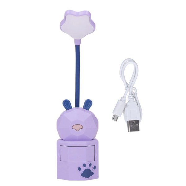 JF Kids Leselys Tegneserie Bunny USB Lader Rundveis Svanehals Trygg Slitesterk Oppbevaringsboks Varmt Lys Barnebordslampe Lilla