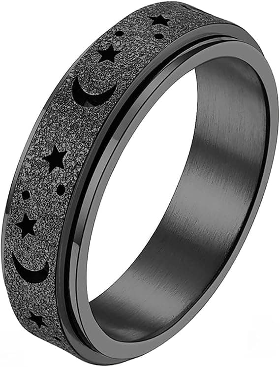 Titanium rustfritt stål spinnerringer Måne- og stjernefidgetring Stresslindrende angstring Forlovelsesbryllupsløftebånd for kvinner menn størrelse 5-12