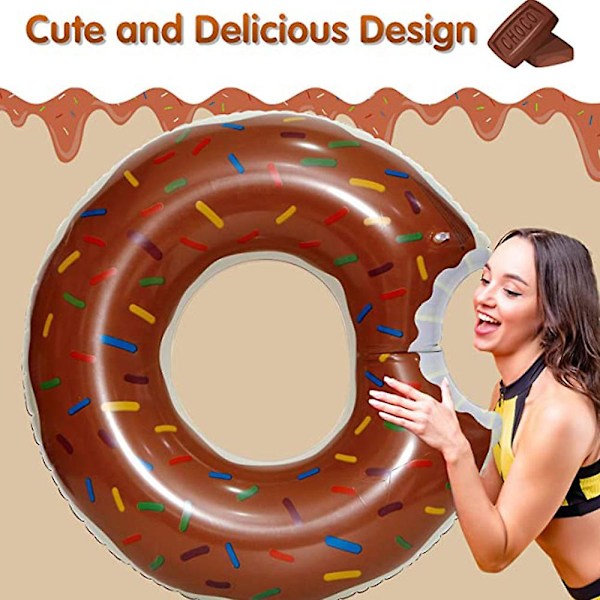 Donut badeleke oppblåsbar ring Donut badeleke ring Donut svømmering for strandbasseng - brun