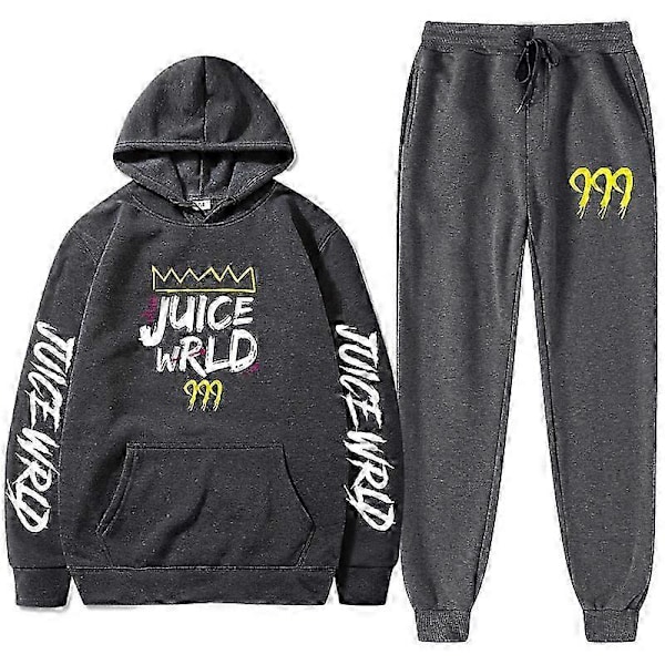 Ny Juice World Hoodie Träningsoverall Sweatshirt + Joggingbyxor Juice Wrld Juice Wrld Juice Wrld Trap Rap Regnbåge Tomografi Juice Wrld Dark gray L