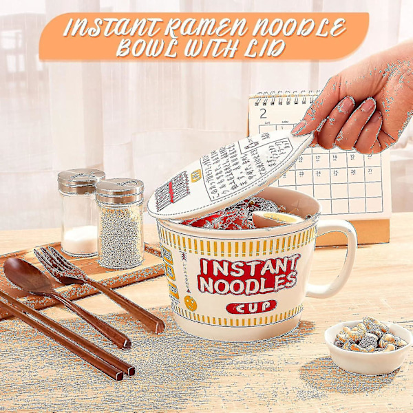 1 Set 1 L Ramen Skål Snabbnudelskål Keramisk Med Lock Japansk Ramen Skål Med -q-dwdz