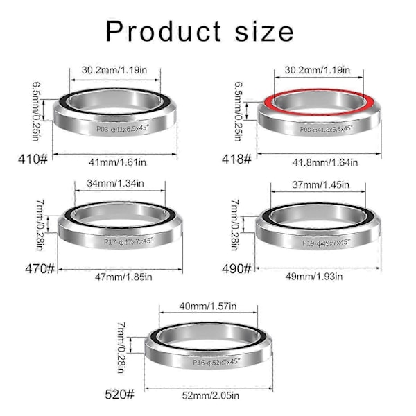 Lagersett for landeveissykkel, erstatning, dobbeltforseglet, kraftig, slitesterk 52 mm 41mm