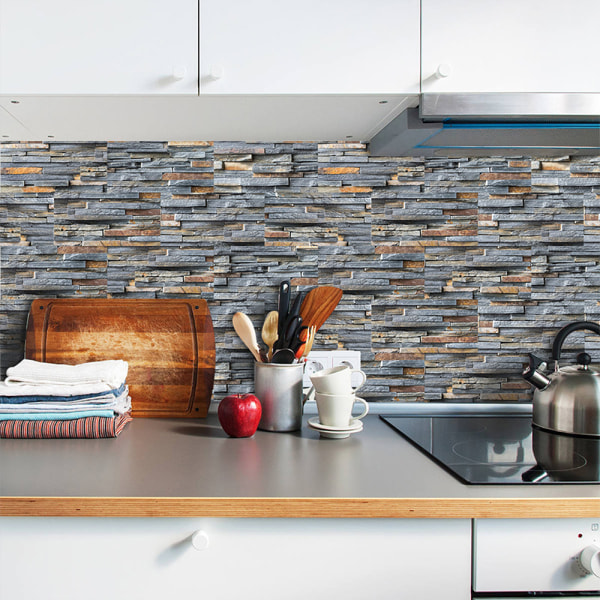 54 stk 3D mosaik vægflise klistermærke DIY selvklæbende Rustic Stone Brick,20x10cm