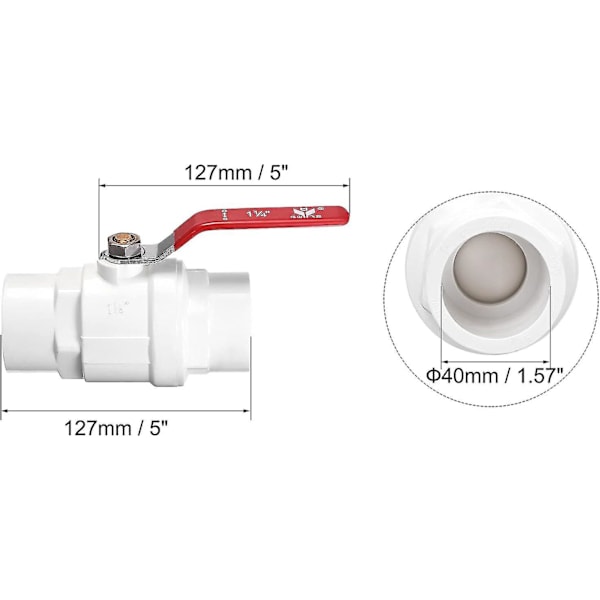 40mm Kulventil, PVC Sockeltyp Avstängningsventil Brytare för Akvarium Vattenflödeskontroll, Sumppump, Pool