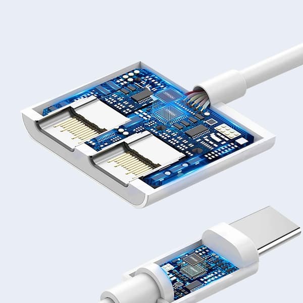 Adapter USB-C Hann til Dobbel USB-C Hunn Lyd og Lading Kompakt Hvit