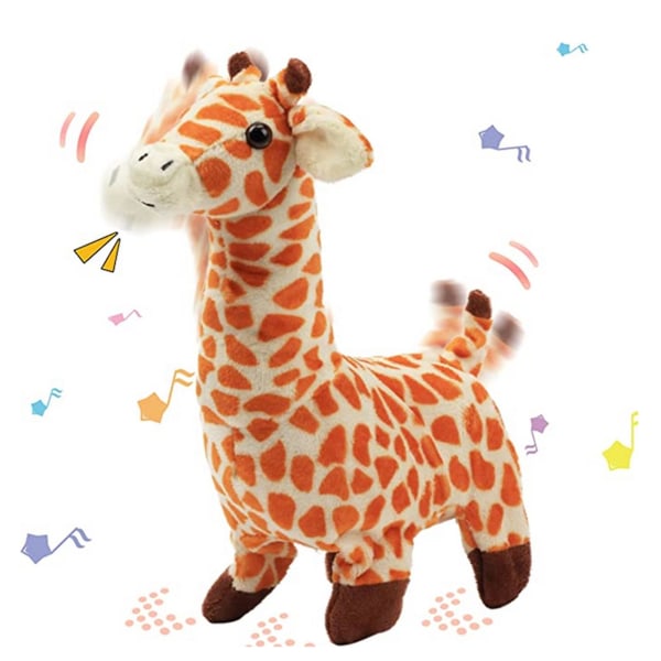 Gå giraff Elektrisk plyschleksak med musik Ljud Rörelser Batteridriven Mjuk tecknad Djur Interaktiv leksak Barn Födelsedagspresent Orange