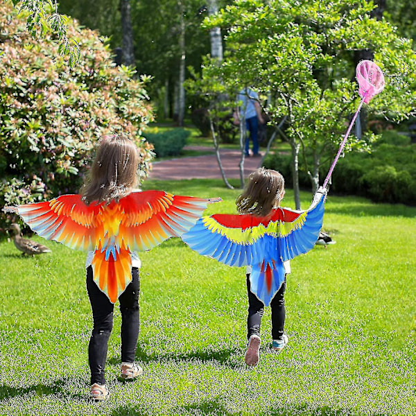 Fågeldräkt Papegojvingar för barn med fågelmask, Örn utklädningsvingar för flickor pojkar Halloween rollspel festfavörer Blue Parrot