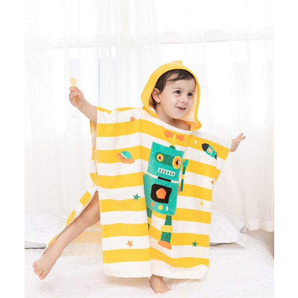 Kids Bath/Pool/Beach Hooded Poncho Towel-Cartoon Animal Pattern Cotton Beach Towel for Baby and Kids Robot