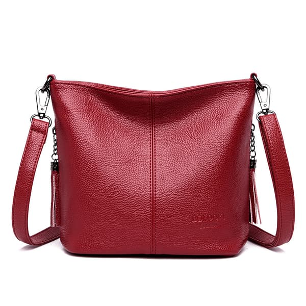 Autentiska Tofs Dam Crossbody Väskor Lyxiga Läder Väskor och Handväskor Dam Axelväskor Designer Hinkväskor Röd
