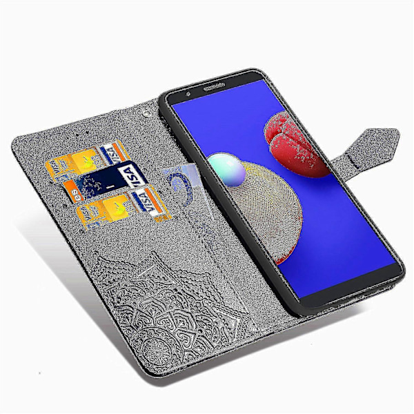 Samsung Galaxy A01 Core Deksel Lær Lommebok Etui Preget Mandala Magnetisk Flip Beskyttelse Støtsikker - Violett