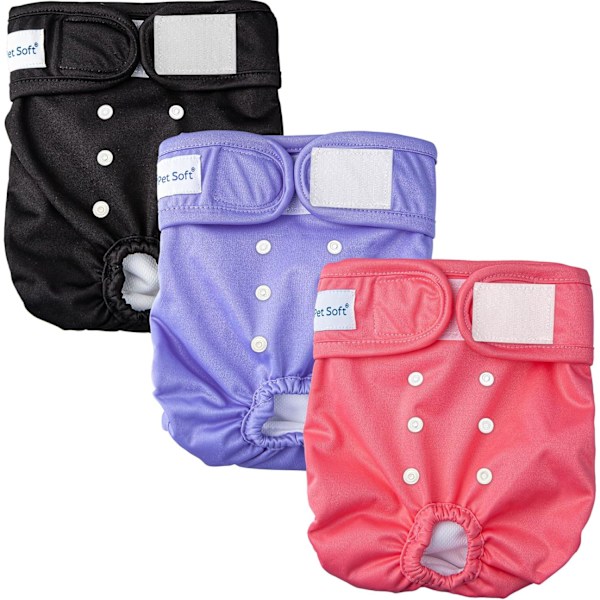 Pet Soft Hundblöjor (Tik) - Hundmensskydd, 3-pack Tvättbara Säsongsblöjor (För Tikar) (Enfärgade, Storlek M)
