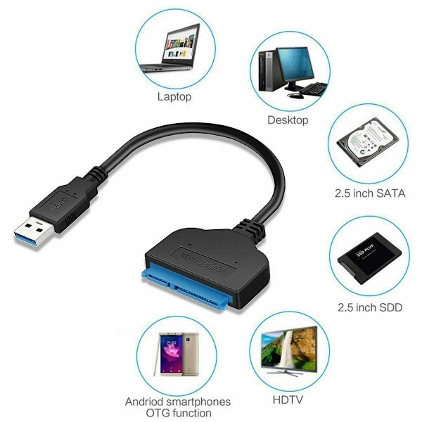 USB 3.0 till SATA 22-stifts 2,5 tum hårddisk SSD-adapterkontakt Pinout SATA