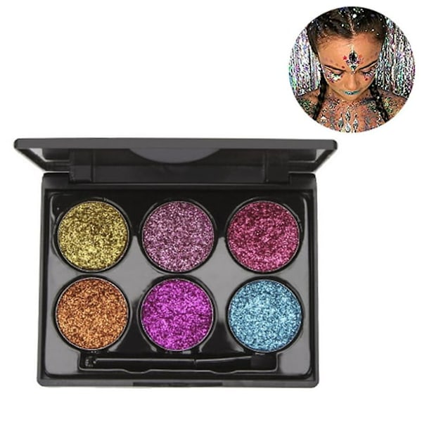 DNM Färgglad Lökpulver Ögonskugga Pärlemor Glitter Sekvenser Super Flash Flash Scen Ögonmakeup med Borste 6 Färger