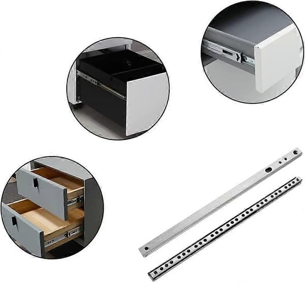 Par (2 stk) metall kulelager skuffeskinner. 17 mm skinne, 310 mm lengde.