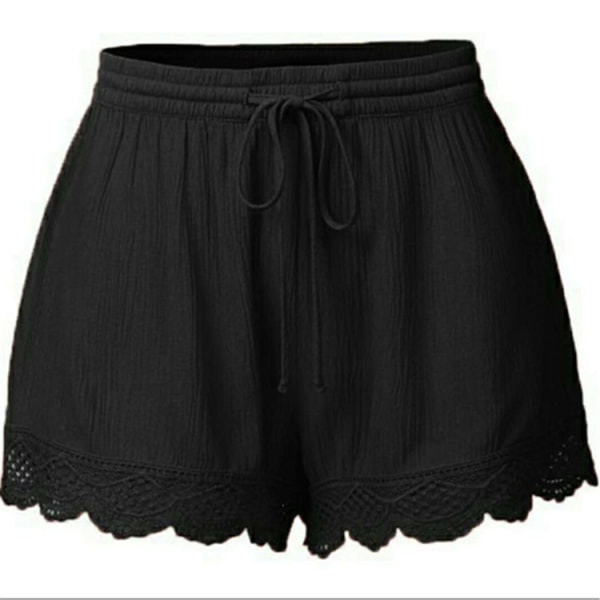 Casual shorts i enfärgad spets för kvinnor black 4XL