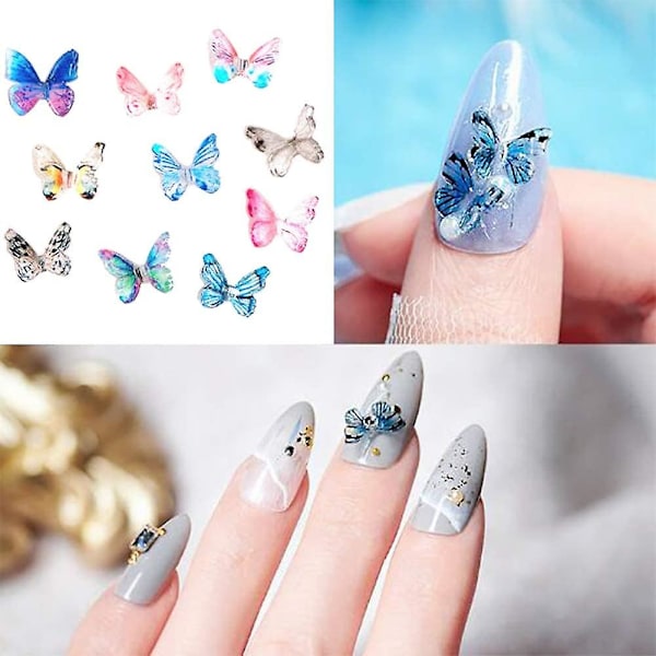 Farverige 3D Sommerfugl Klistermærker, 3D Sommerfugl Resin Neglekunst, Sommerfugl Neglekunst Decals, Sommerfugl Neglekunst DIY Brug Til Neglelak Og Diverse DIY Håndværk