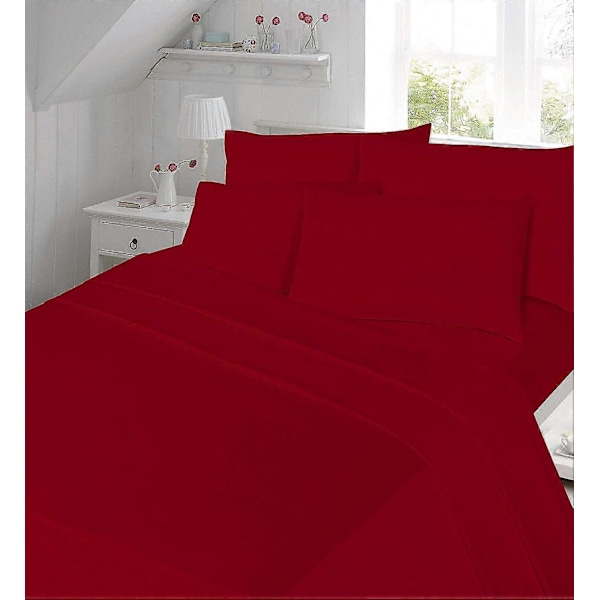 4-delt flanellsengetøysett (laken, overflate, putevar par) Flanell Double Red