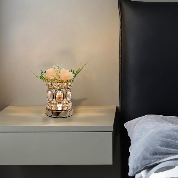 Rosabordslampa för hemmet, dimbar blomlampa, batteridriven rosabordslampa, konstgjord blomlampa med glasvas, liten lampa för sovrum
