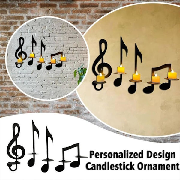 4 stk. Svart Noter Vegglampe Noter Lysestake Veggdekor Musikalsk Notestil Lysestake 4pcs