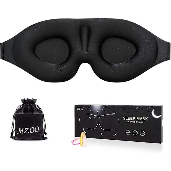 Sovmask för Män Kvinnor, 3D Konturformad Kupol Sovmask Ögonbindel, Konkav Formgjuten Nattsömnmask, Stänger Ute Ljus, Mjuk Bekväm Ögonskugga Black