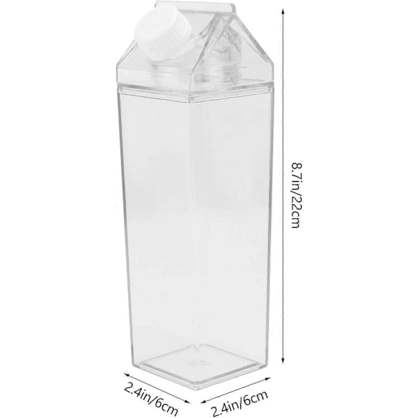 2 st Klar Mjölkkartong Vattenflaska Transparent Mjölkförpackning Juiceflaska Bärbar Återanvändbar Mjölkflaskor Lemonad Juiceburk Dryckesbehållare 500ML