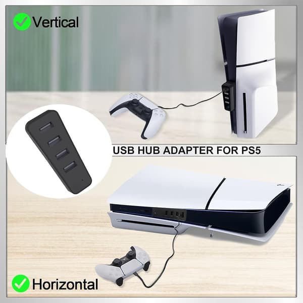 USB Hub til PS5 Slim Konsol, Højhastighedsudvidelseshub-oplader Splitter Adapter med 4 USB 2.0 Porte, Sort
