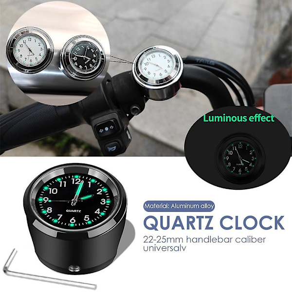 Motorcykel Styrstang Monteret Ur 7/8\" Krom Vandtæt Bike Motor Kvarts Ur Aluminium Lysende Ur Moto Tilbehør white