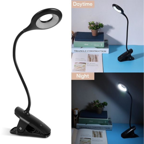 Læselampe Sengeklemmelampe, 36 LED-klemmelampe, USB genopladelig boglampe med 5 farvers temperatur Black