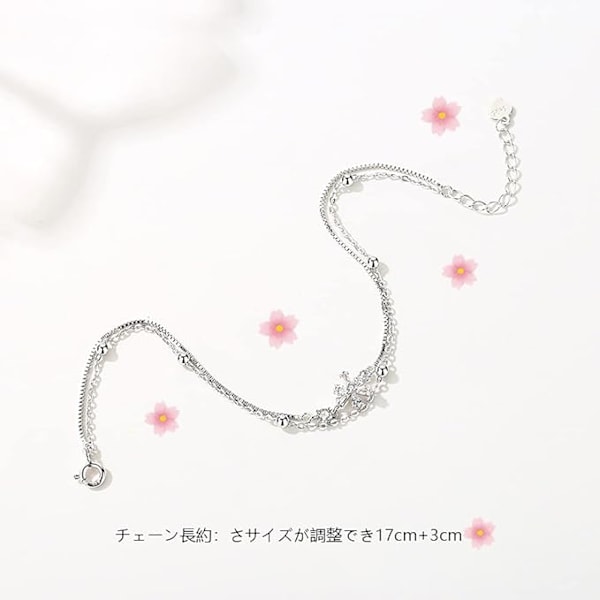 Armband Dam Sakura Silver Högsta Kvalitet Zirkonia Metallallergi Rent Silver 2 Trådar Armband Populär Söt Födelsedagspresent Damaccessoarer