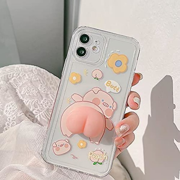 Telefoncover til iPhone 11, Sjovt Nyhed Vinkende 3D Klemmelig Fersken Numse Grisemønster Dejligt Grisecover Transparent Blød TPU Silikone Gummi Cover Hjælp R