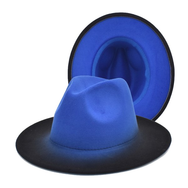 Gradient Color Fedora Hat for Women & Men Wide Brim Felt Hat(Sapphire Blue+Black) Sapphire Blue+Black