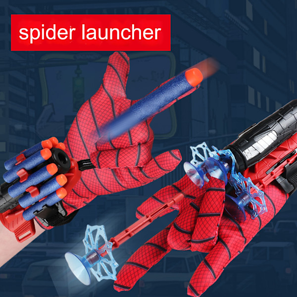 Spider-Man - Super Web Launcher -hanska, rannelelu, sisältää hanskan + 10 pyöreää päätä + 10 imukupipäätä