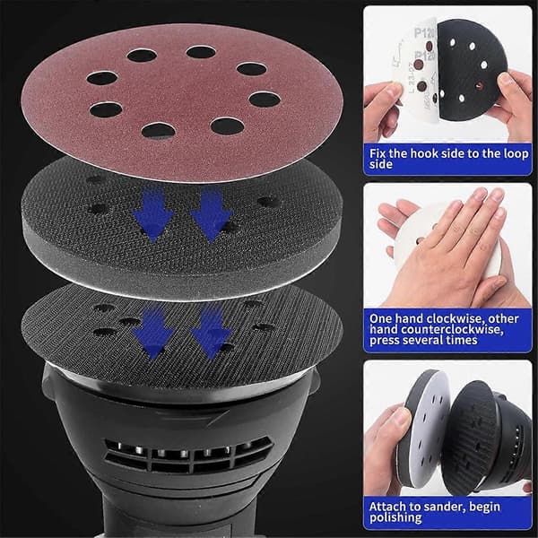 4 Pakke Skum Slipeputer for Eksentersliper, 5 Tommer 8 Hull Eksentersliper Surfprep Skumpute